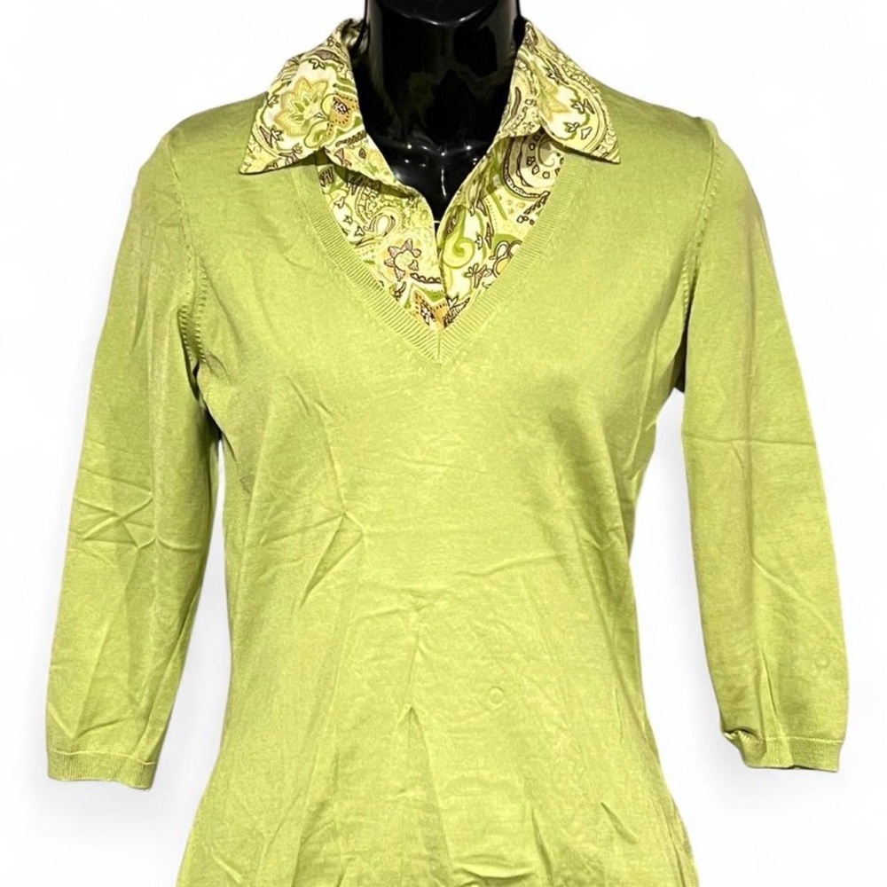 INC International Concepts Light Green V-Neck Blouse